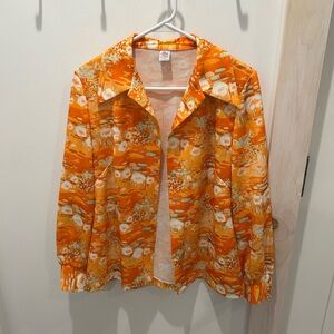 Vintage Miss Mickey Sportswear Orange Button Down Shirt Size 14